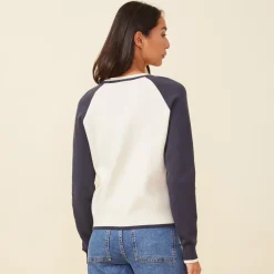 MONROW Soft Knit Colorblock Raglan IVORY/BLUEBLACK Discount